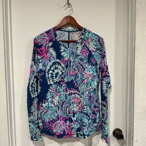 Lilly Pulitzer Luxletic UPF 50+ Delaynee Meryl Nylon Sunguard Deep Indigo M